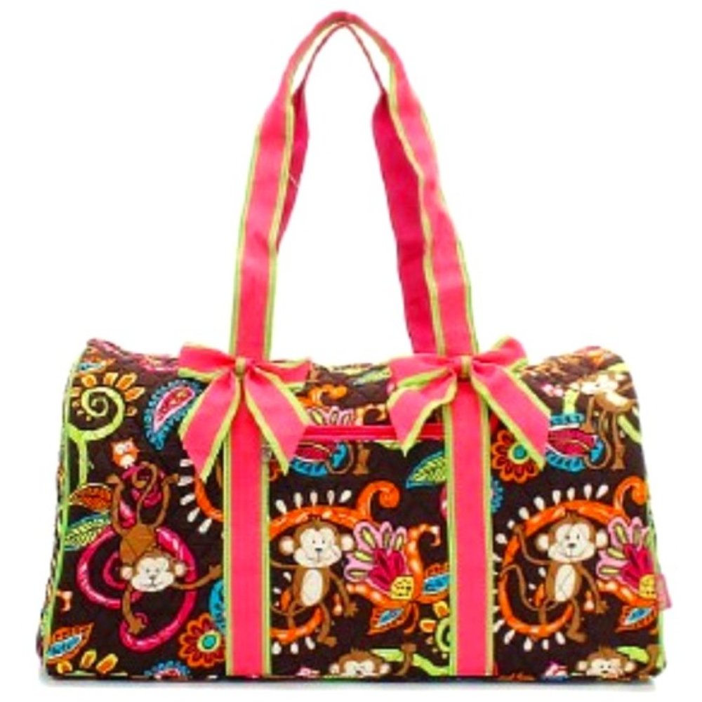 N.Gil NWT Quilted Monkey Print Large Brown Duffle Carry-on bag Pink NEW!